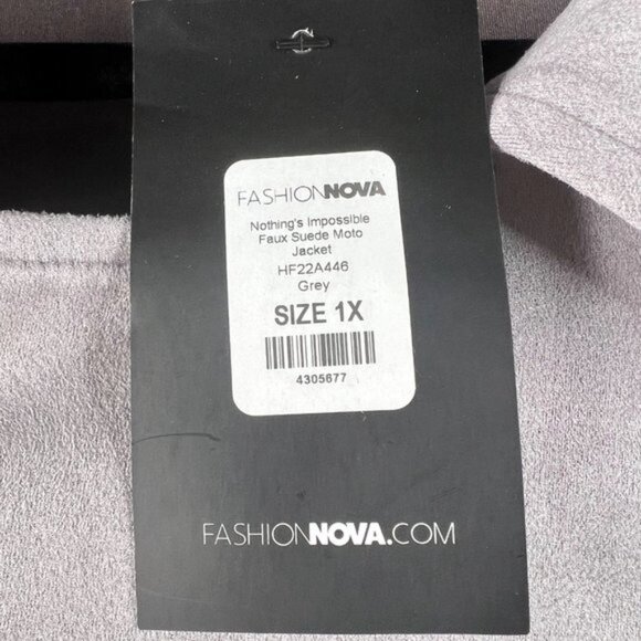 Fashion Nova Women's Nothing's Impossible Faux Suede Moto Jacket Size 1X Grey - Picture 7 of 11